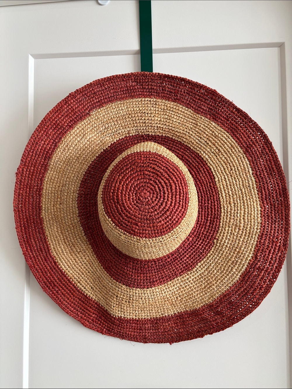 Lauren Ralph Lauren Sz M Terracotta Red and Natural Straw Sun Hat Stuff Rim